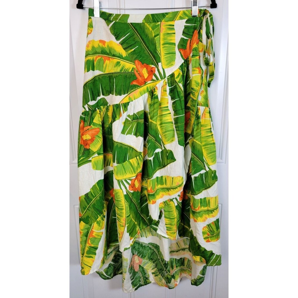 Cynthia Rowley Tropical Linen-Blend Wrap Skirt Size M Beachy Resort Vacation